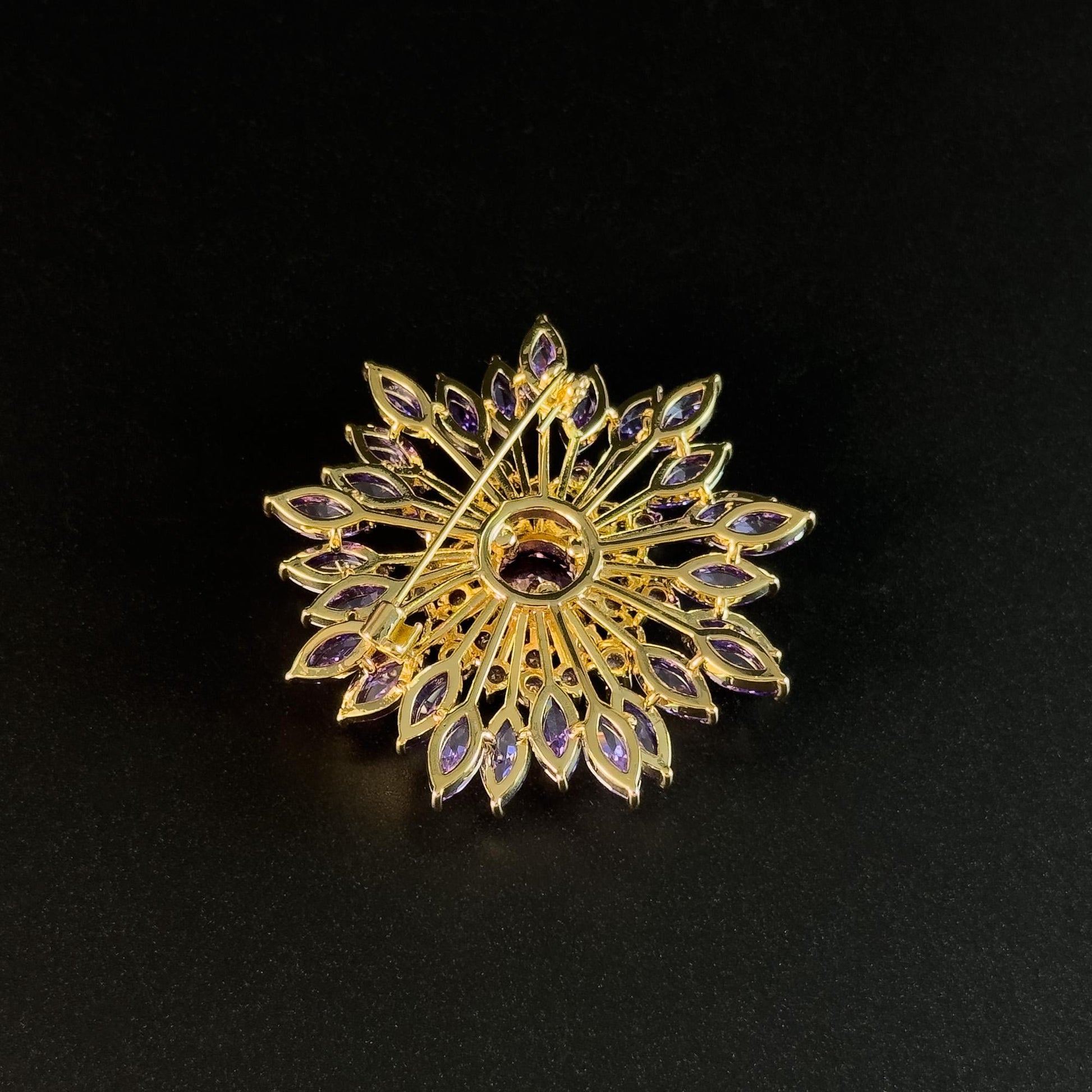 Heavy-Duty Purple Full-Diamond Flower Brooch