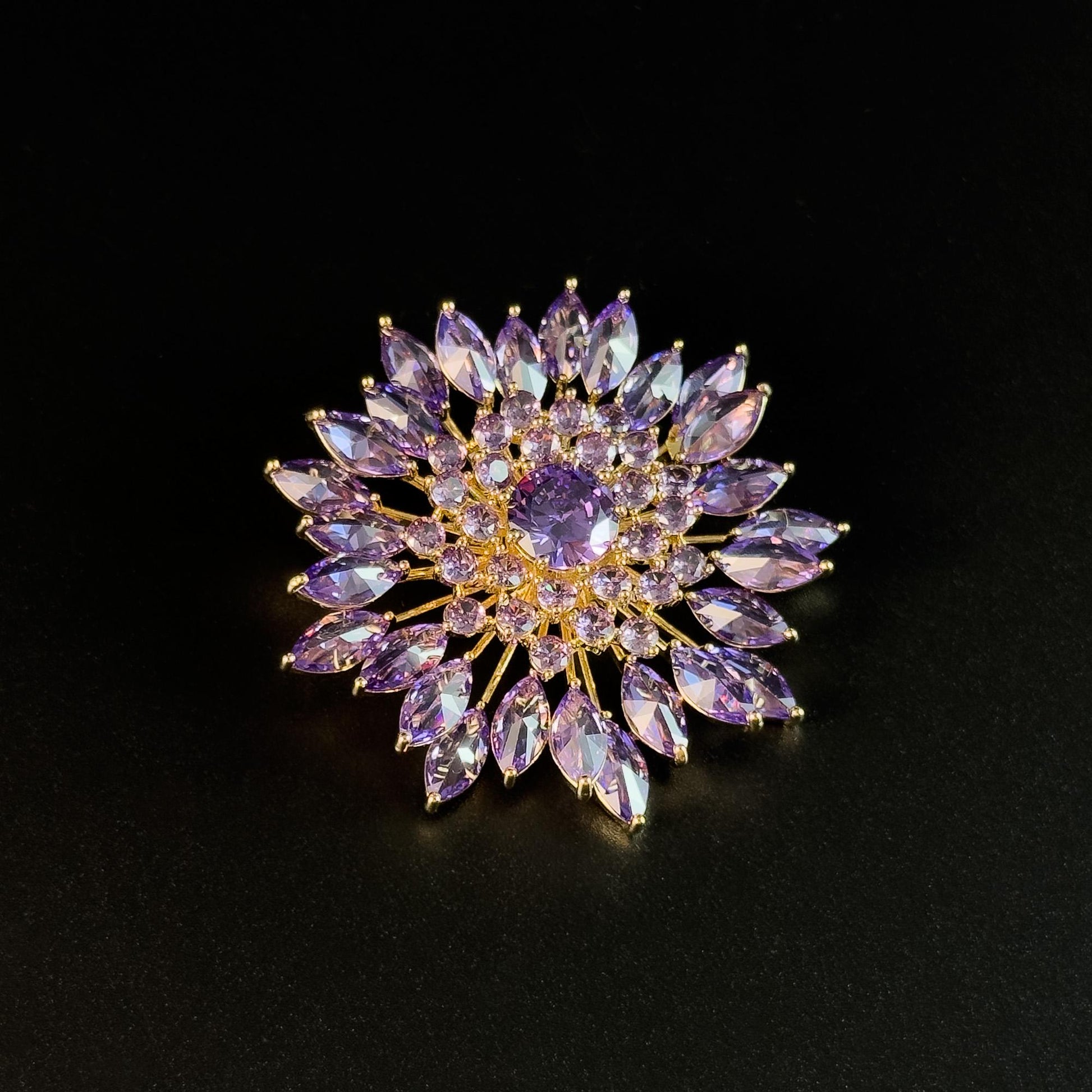 Heavy-Duty Purple Full-Diamond Flower Brooch