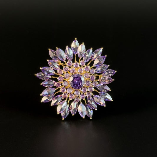 Heavy-Duty Purple Full-Diamond Flower Brooch
