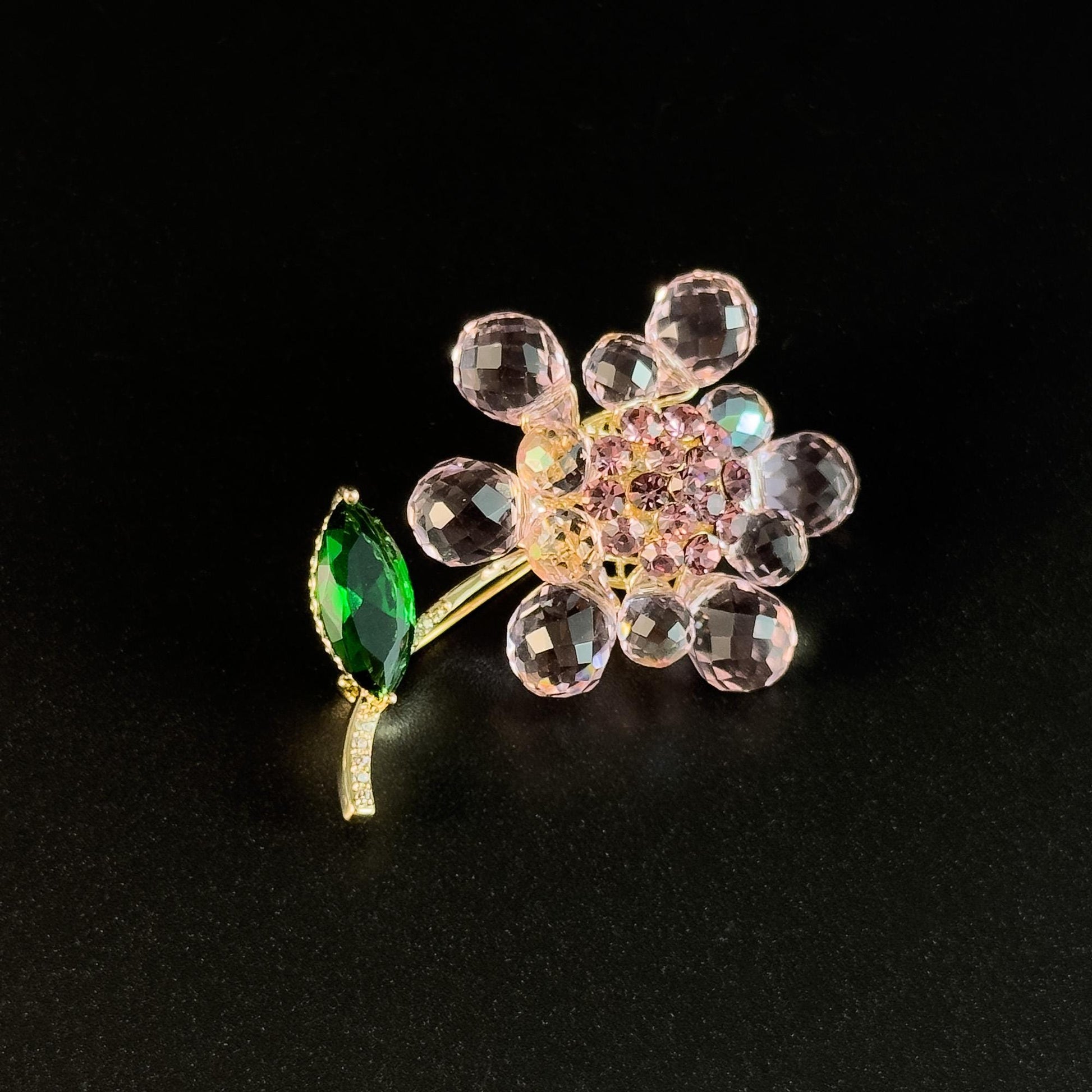 Pink Woven Crystal Flower Brooch