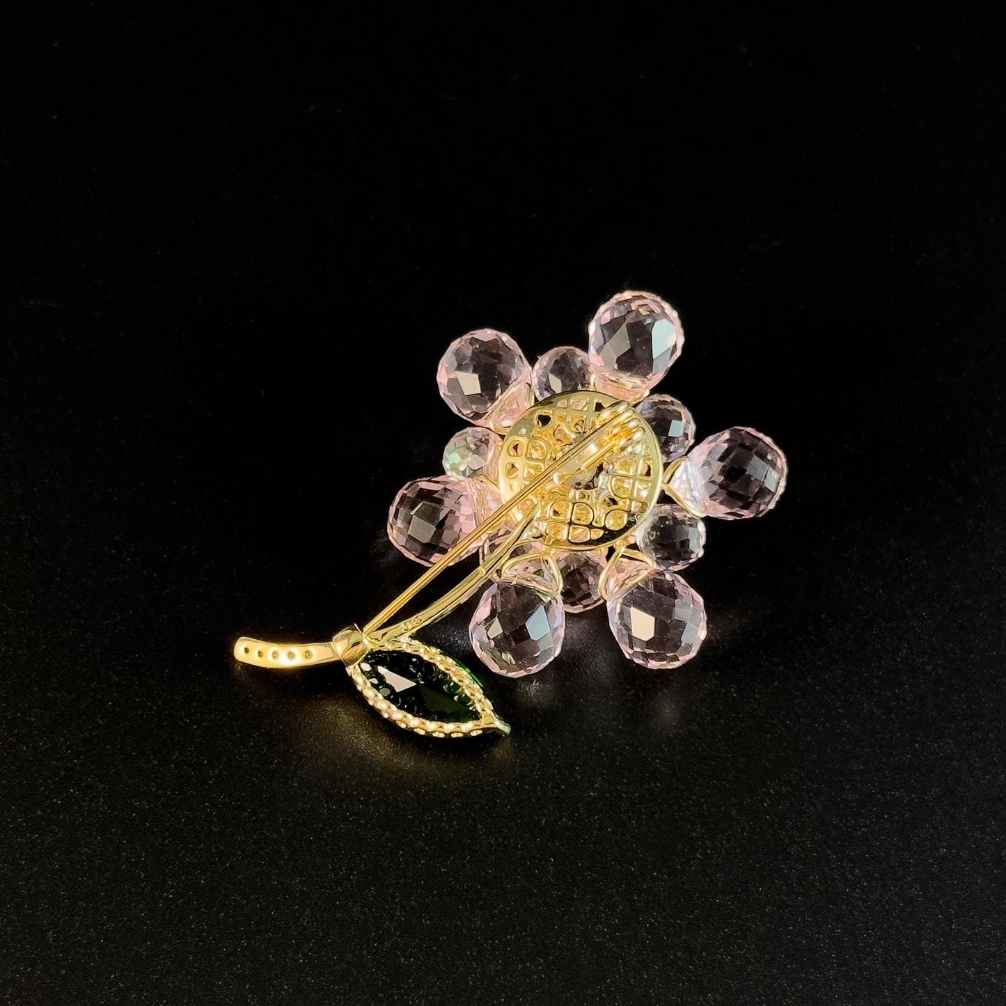 Pink Woven Crystal Flower Brooch