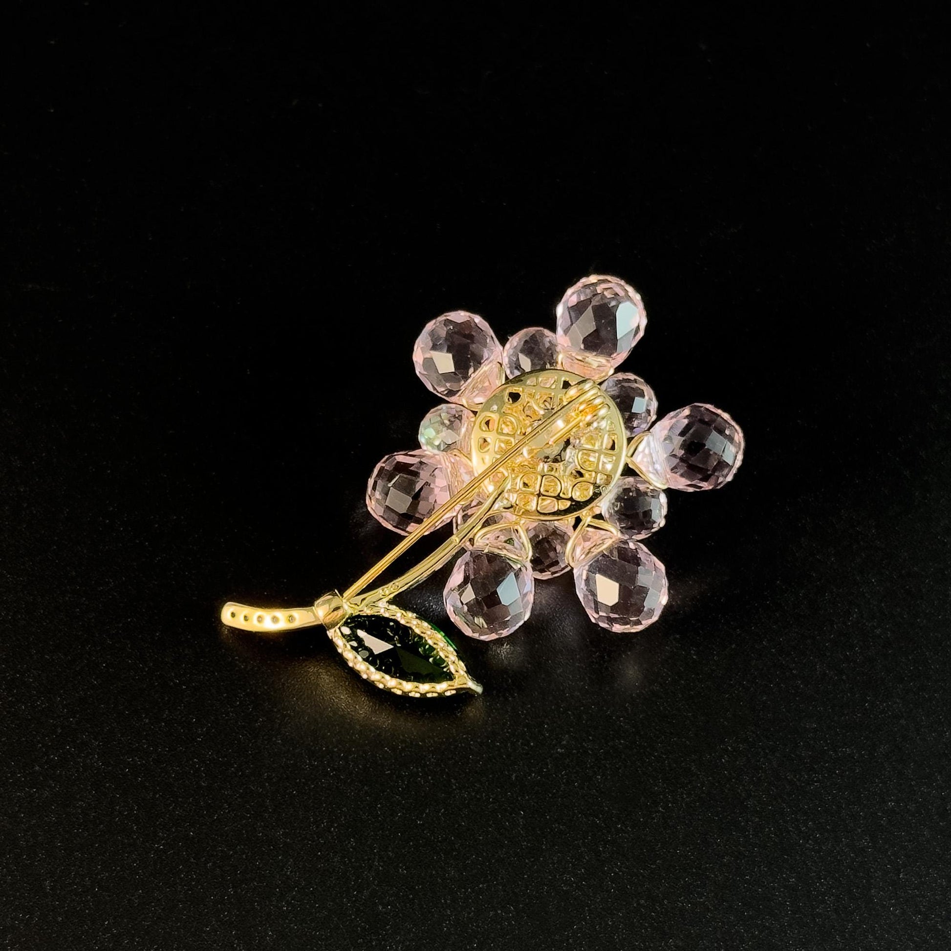 Pink Woven Crystal Flower Brooch