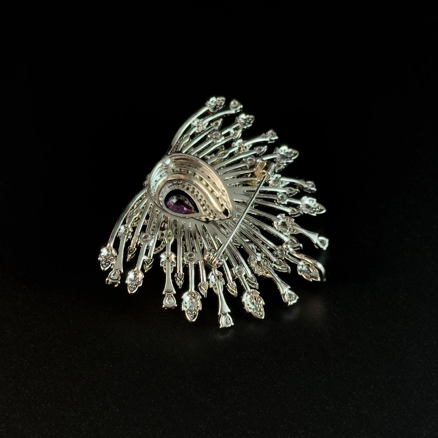 Elegant Peacock Brooch with Its Tail Feathers Spread