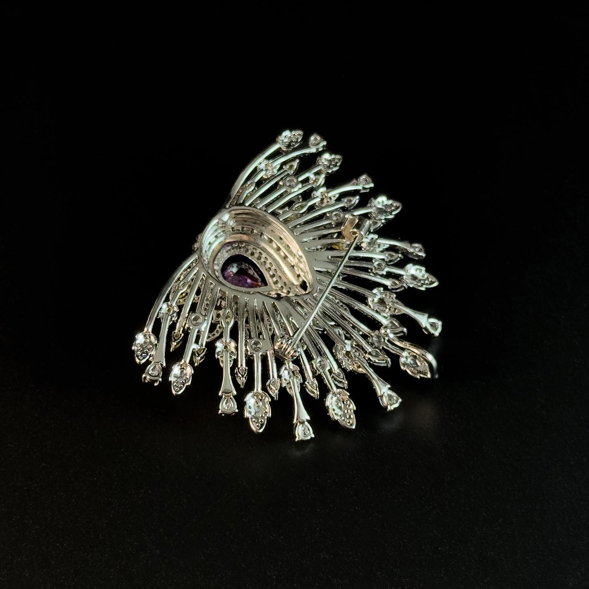 Elegant Peacock Brooch with Its Tail Feathers Spread