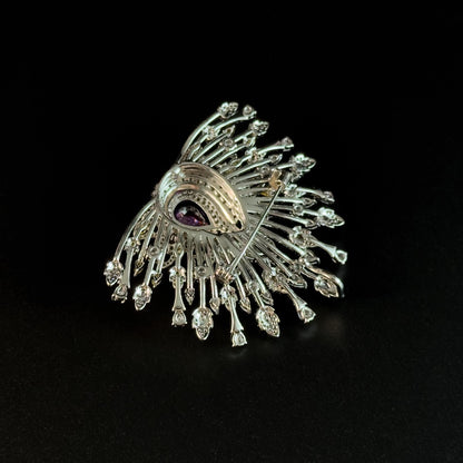Elegant Peacock Brooch with Its Tail Feathers Spread