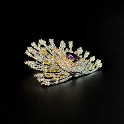 Elegant Peacock Brooch with Its Tail Feathers Spread