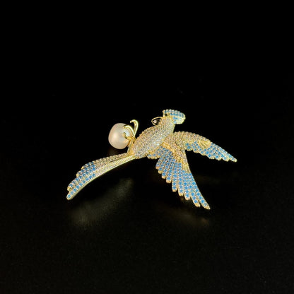 Blue-Winged Pearl Parrot Brooch