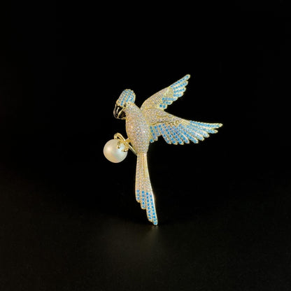 Blue-Winged Pearl Parrot Brooch