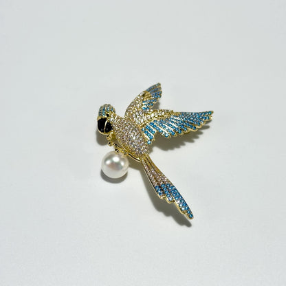 Blue-Winged Pearl Parrot Brooch
