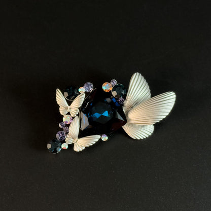 Deep Blue Zircon Butterfly Leaf Brooch