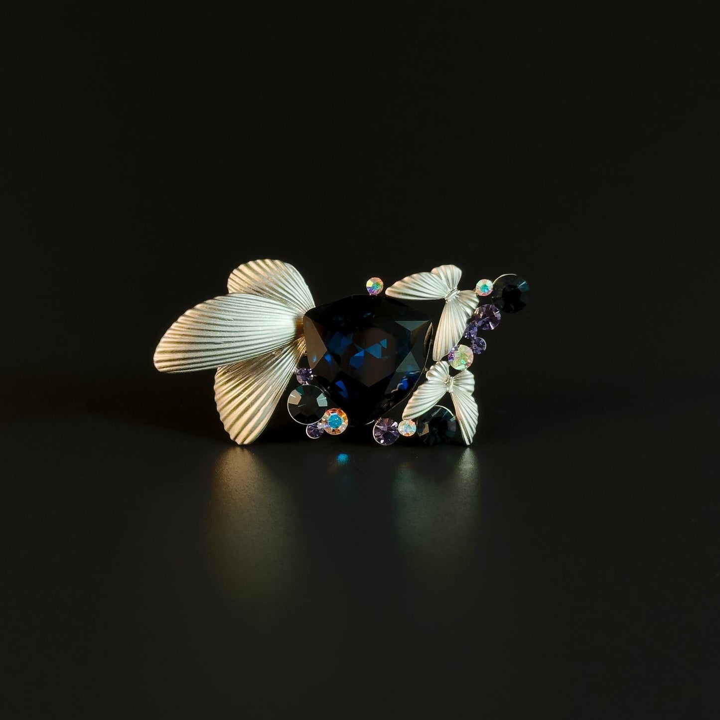Deep Blue Zircon Butterfly Leaf Brooch