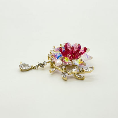 Pink Crystal Flower Pendant Brooch