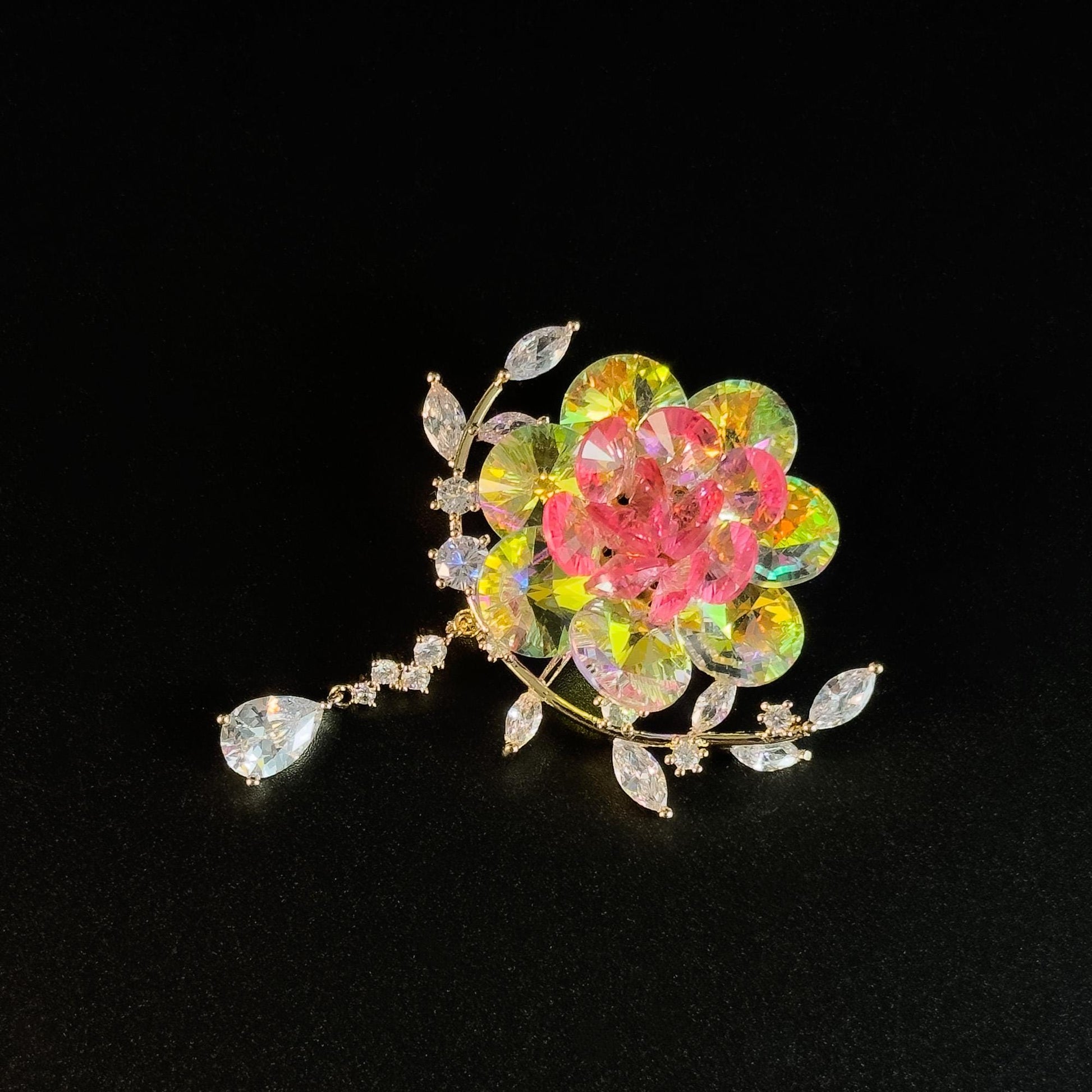 Pink Crystal Flower Pendant Brooch