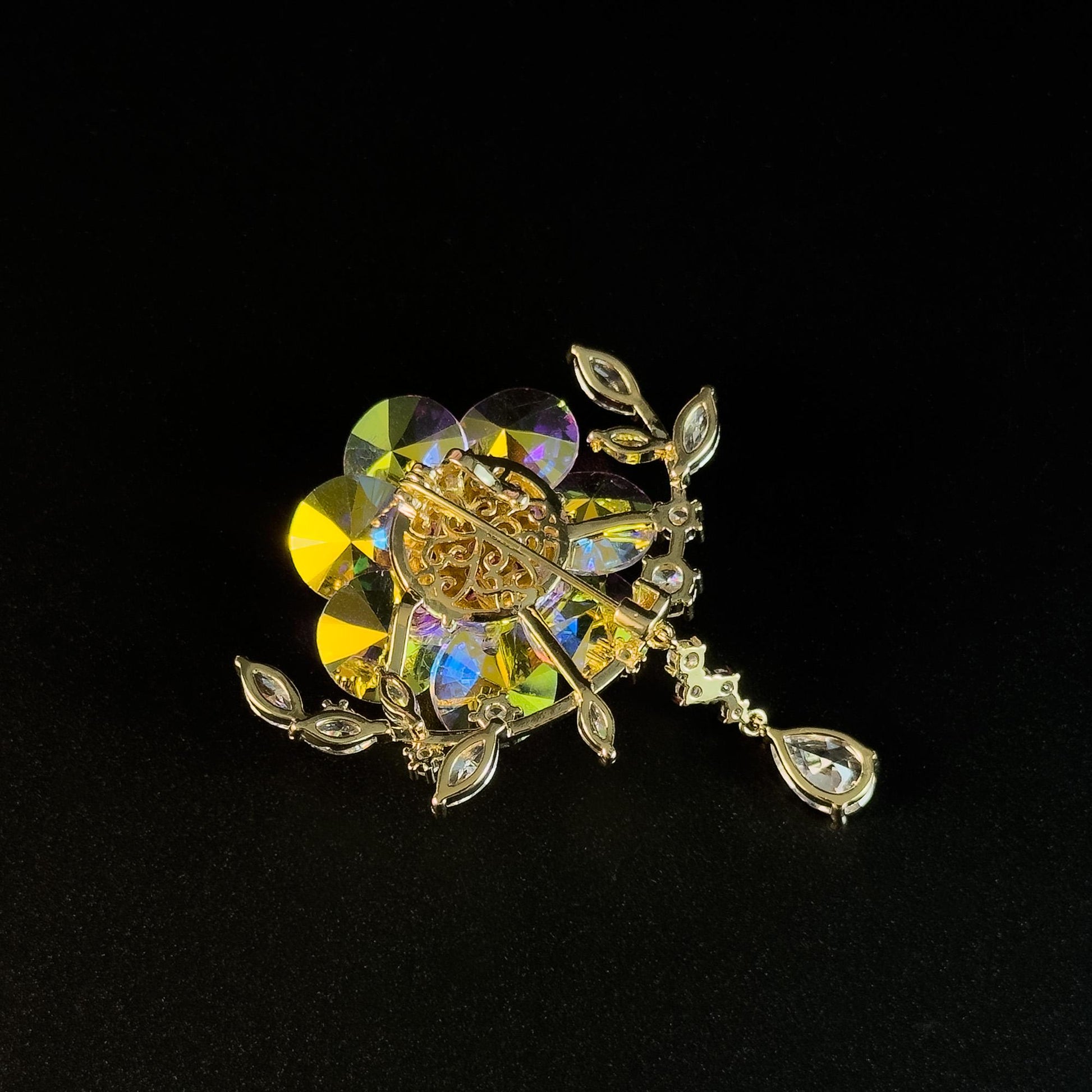 Pink Crystal Flower Pendant Brooch