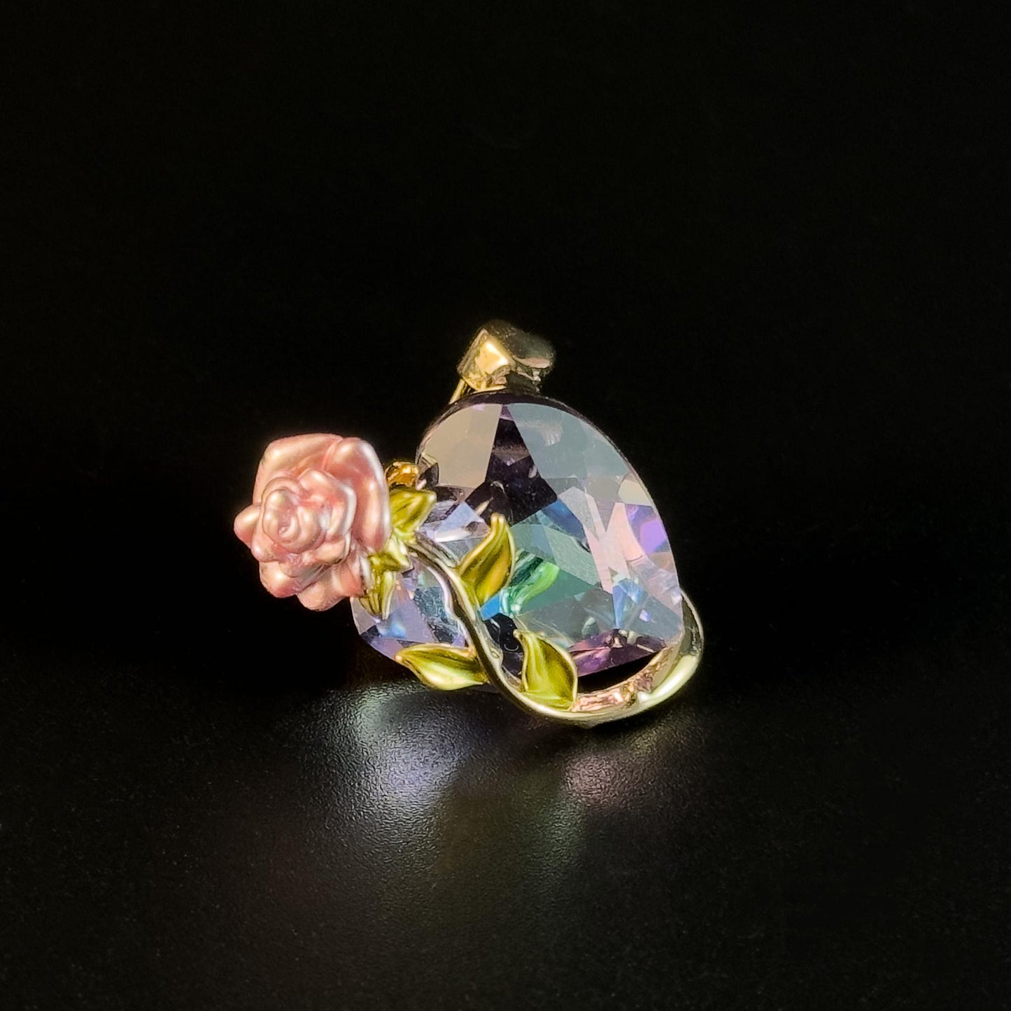Pink Rose Heart Zircon Brooch