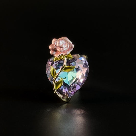 Pink Rose Heart Zircon Brooch