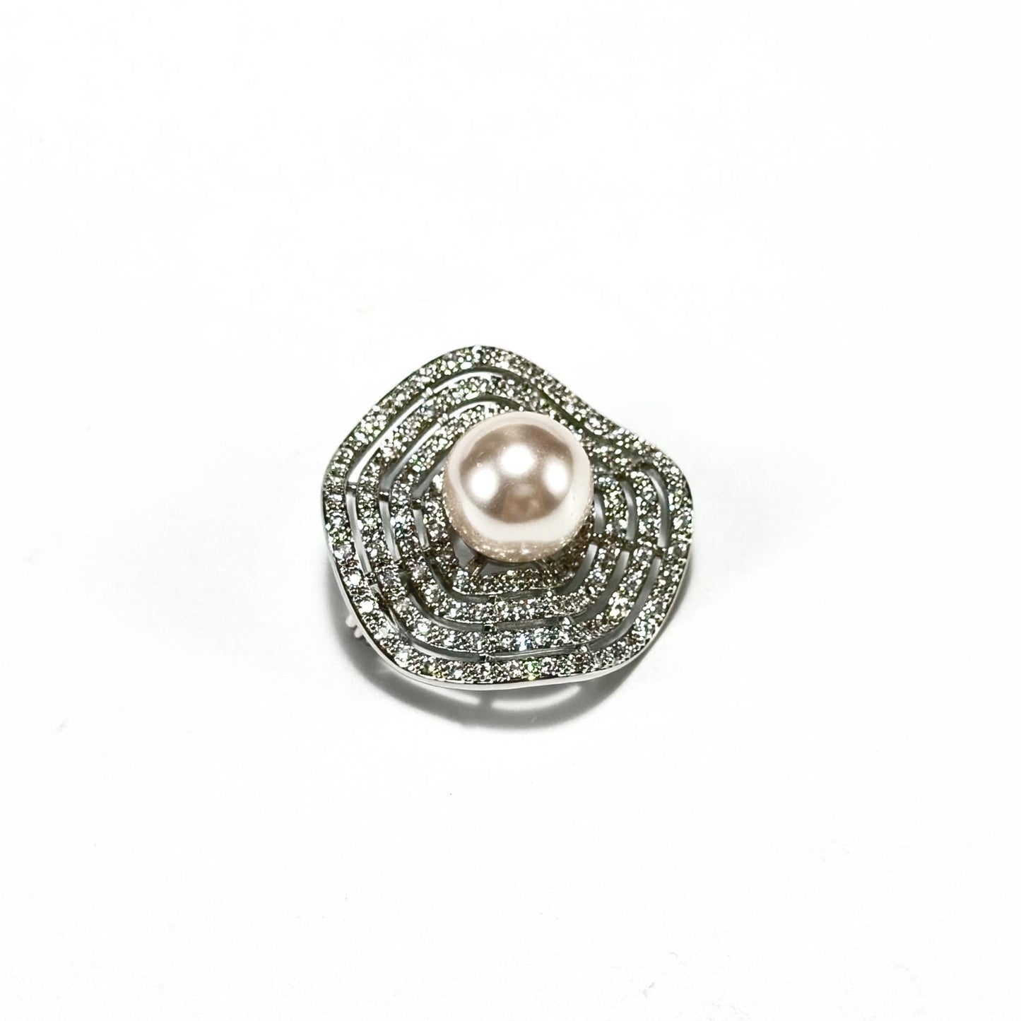 Silver Pearl Round Brooch