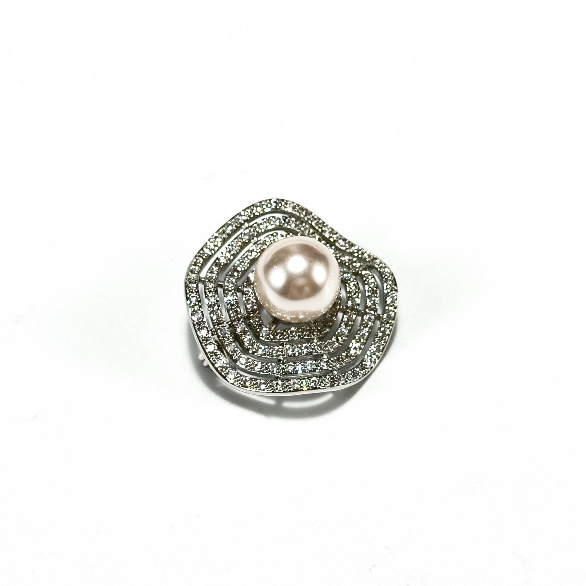 Silver Pearl Round Brooch