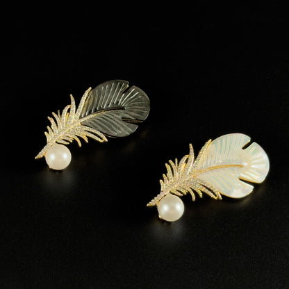 Mother-of-Pearl Feather Brooch
