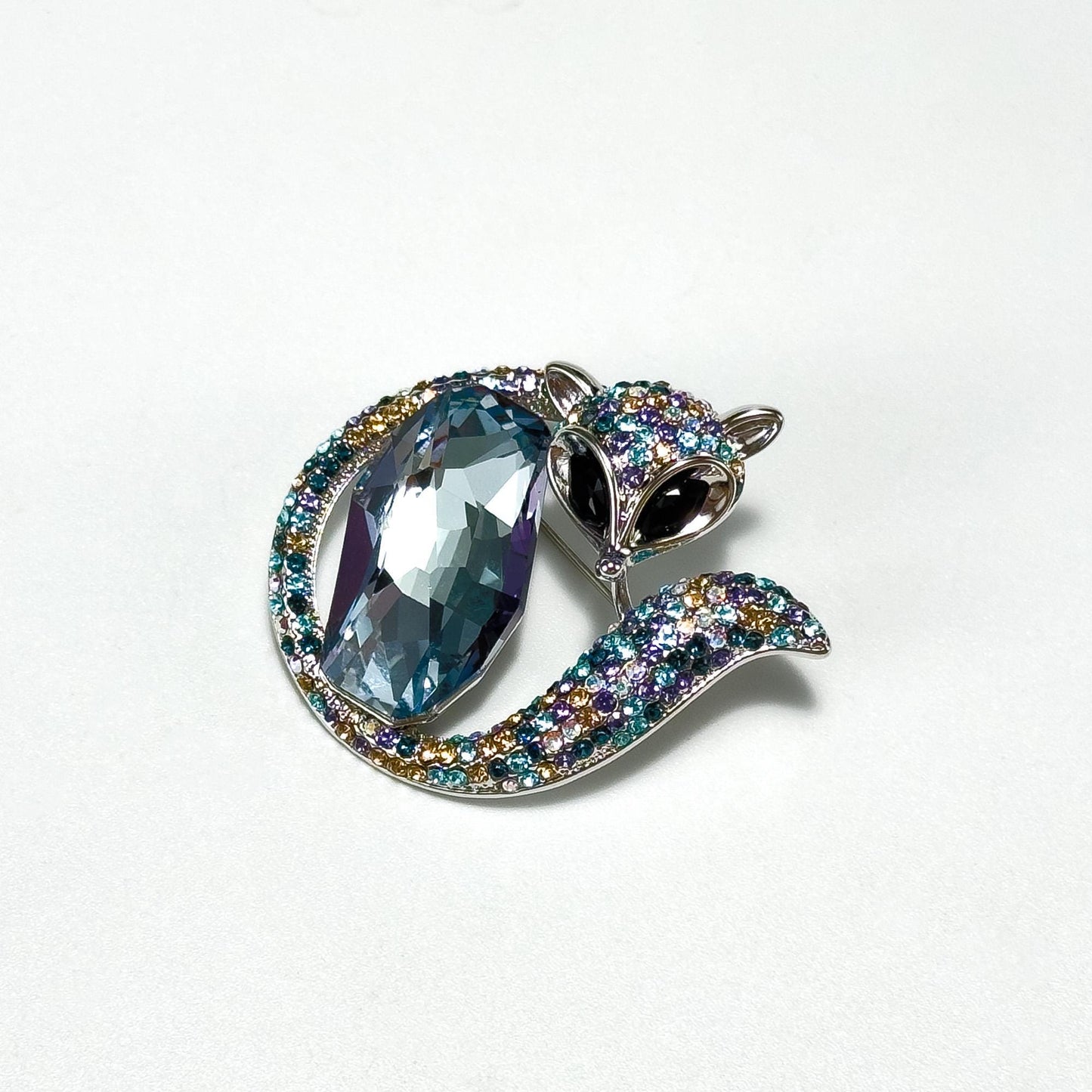 Blue Zircon Fox Brooch
