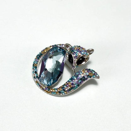 Blue Zircon Fox Brooch