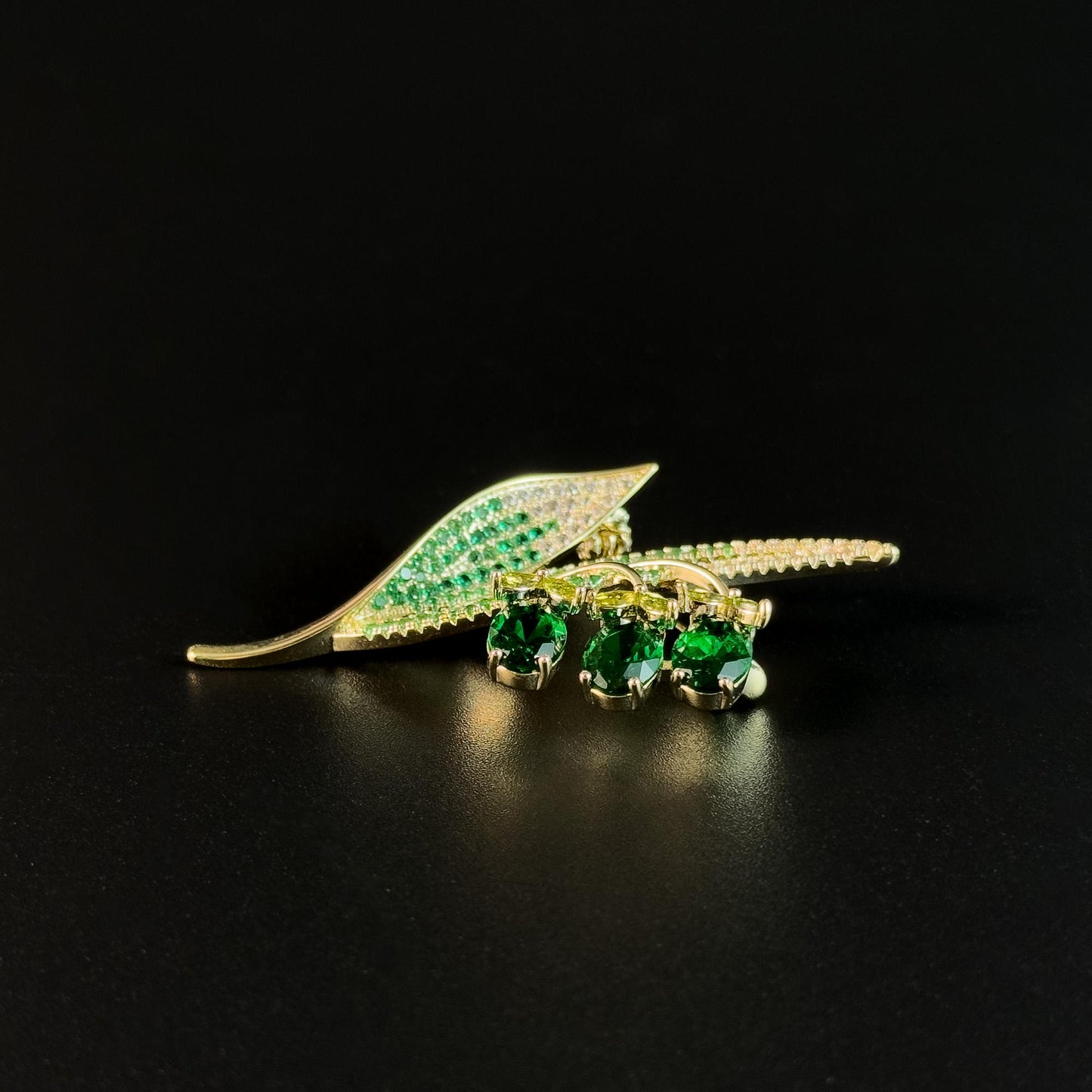 Emerald Lily of the Valley Brooch