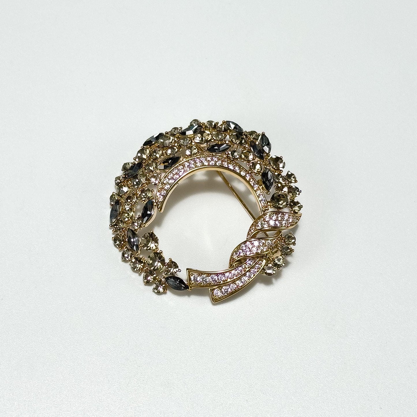 Champagne-Colored Floral Wreath Brooch