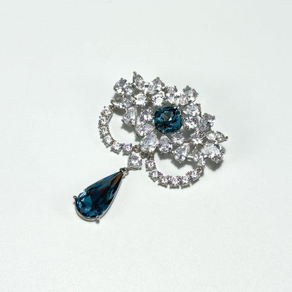 Blue Zircon Pendant Flower Brooch
