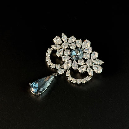 Blue Zircon Pendant Flower Brooch