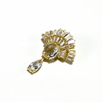 Luxury Fan-Shaped Teardrop Pendant Brooch