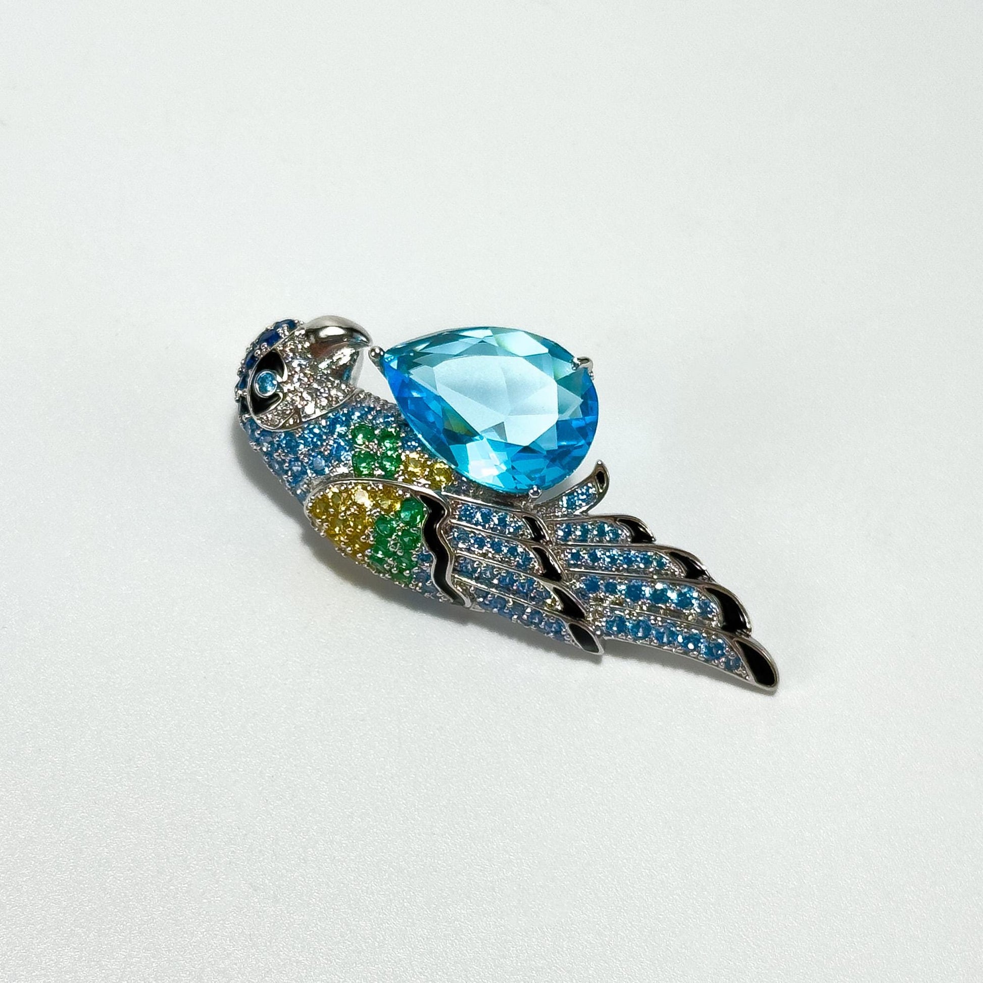 Blue Zircon Parrot-Shaped Brooch