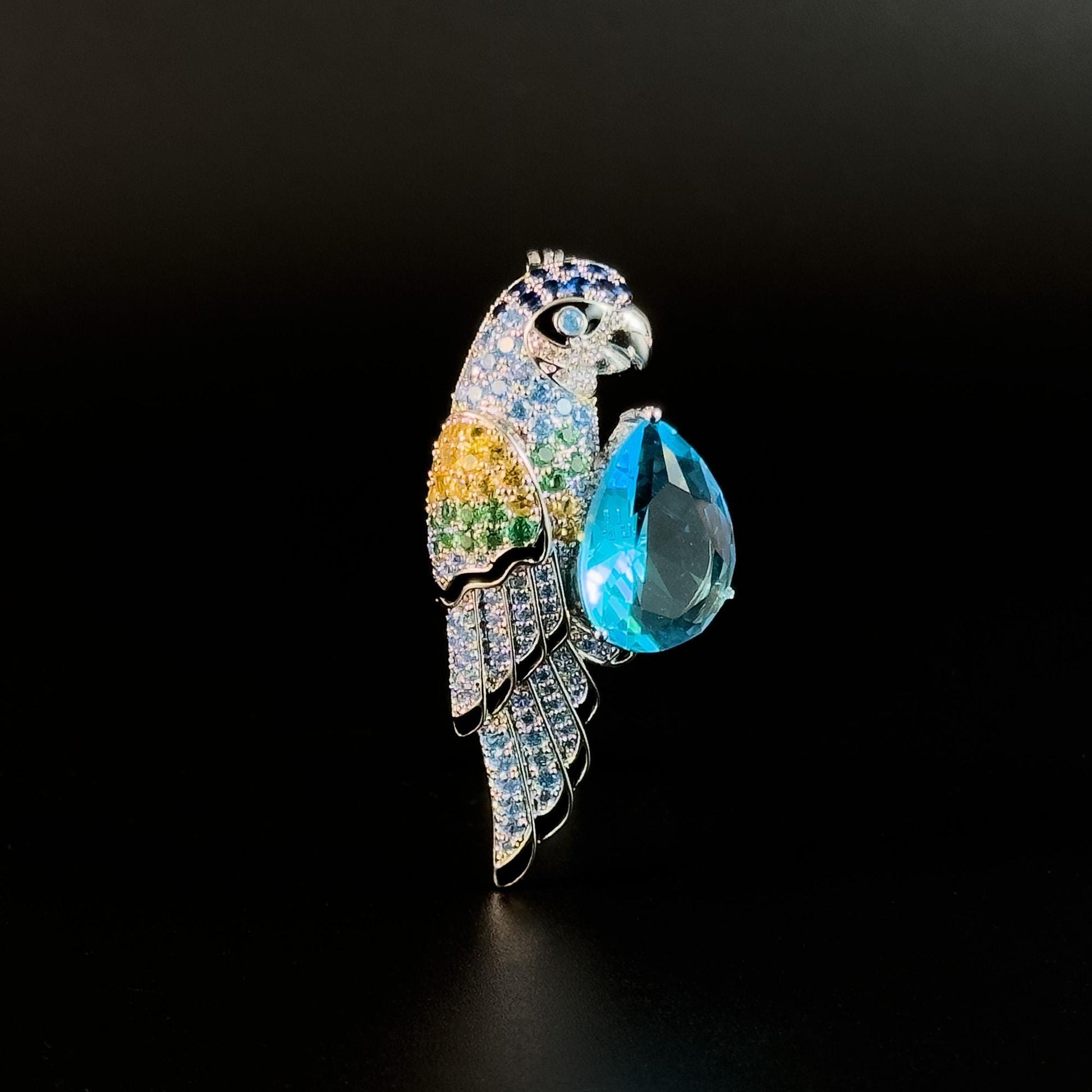 Blue Zircon Parrot-Shaped Brooch