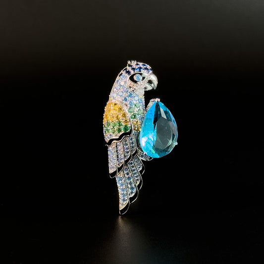 Blue Zircon Parrot-Shaped Brooch