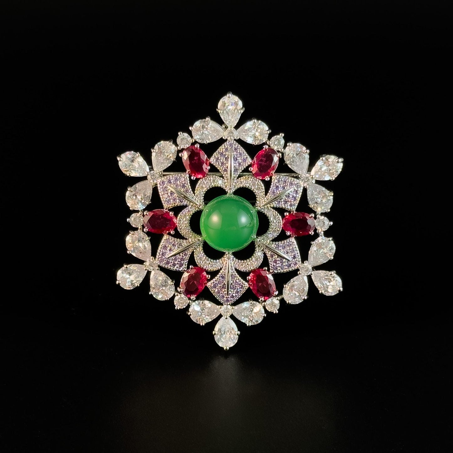 Court-Style Emerald Snowflake Brooch