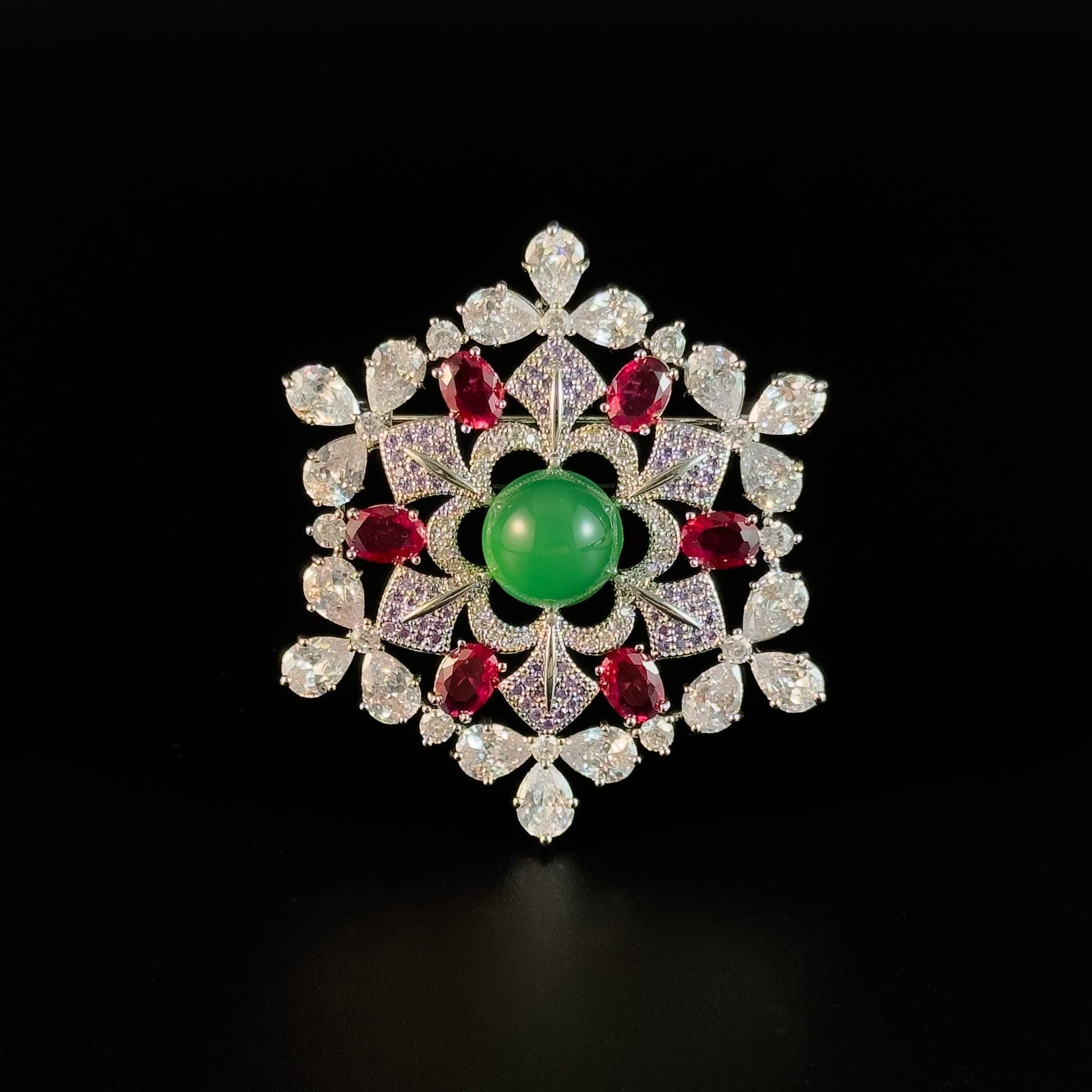 Court-Style Emerald Snowflake Brooch