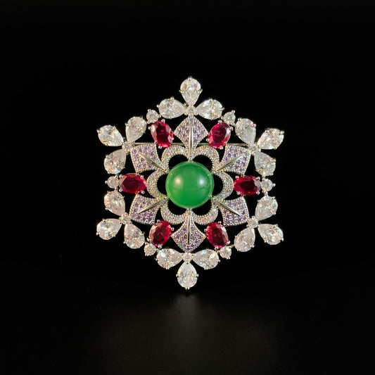 Court-Style Emerald Snowflake Brooch