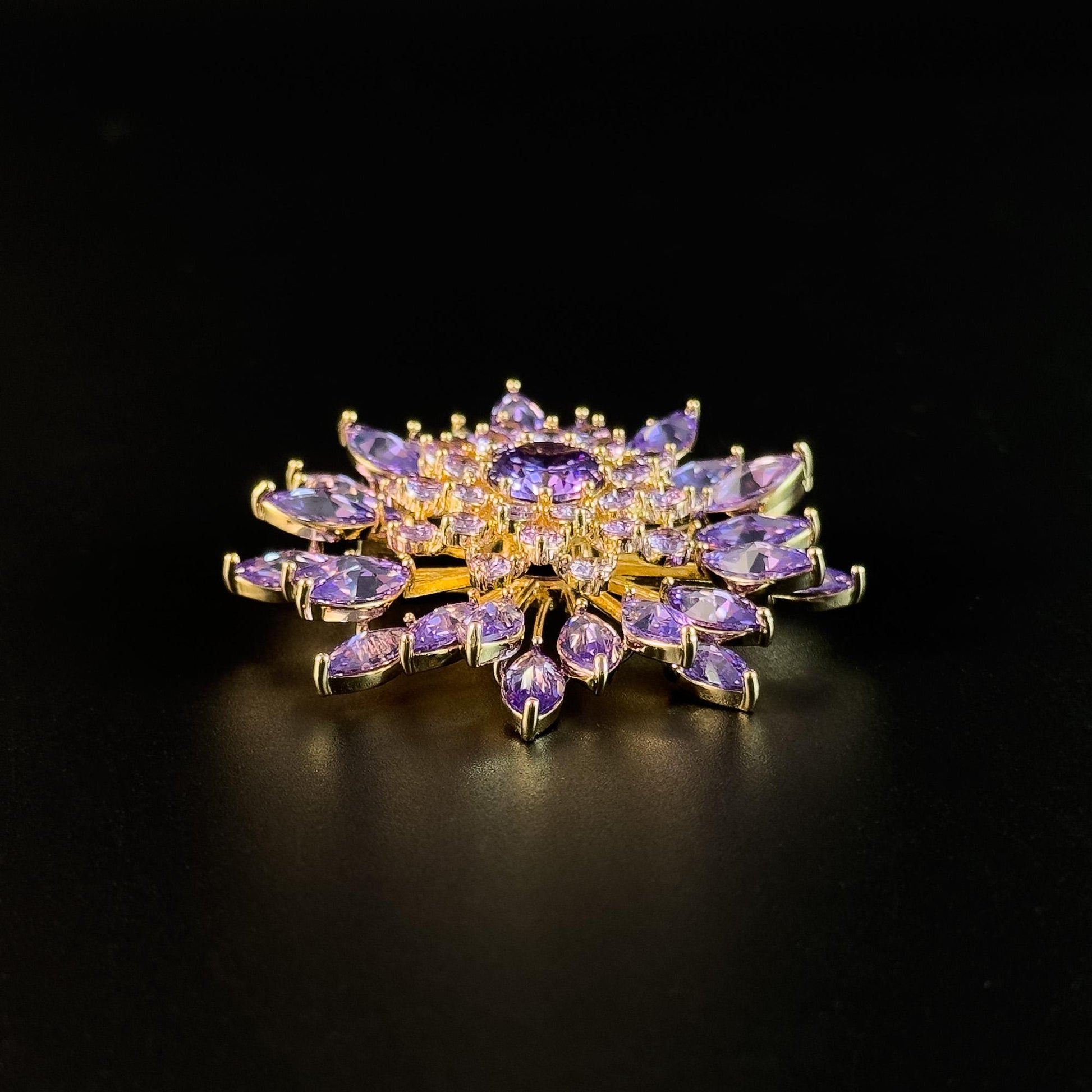 Heavy-Duty Purple Full-Diamond Flower Brooch