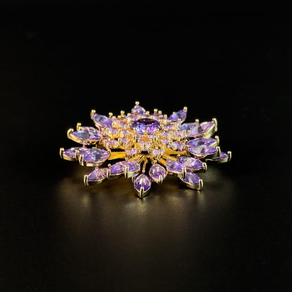 Heavy-Duty Purple Full-Diamond Flower Brooch