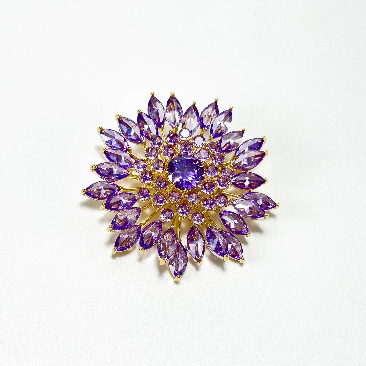 Heavy-Duty Purple Full-Diamond Flower Brooch