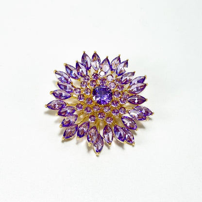 Heavy-Duty Purple Full-Diamond Flower Brooch