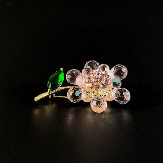 Pink Woven Crystal Flower Brooch
