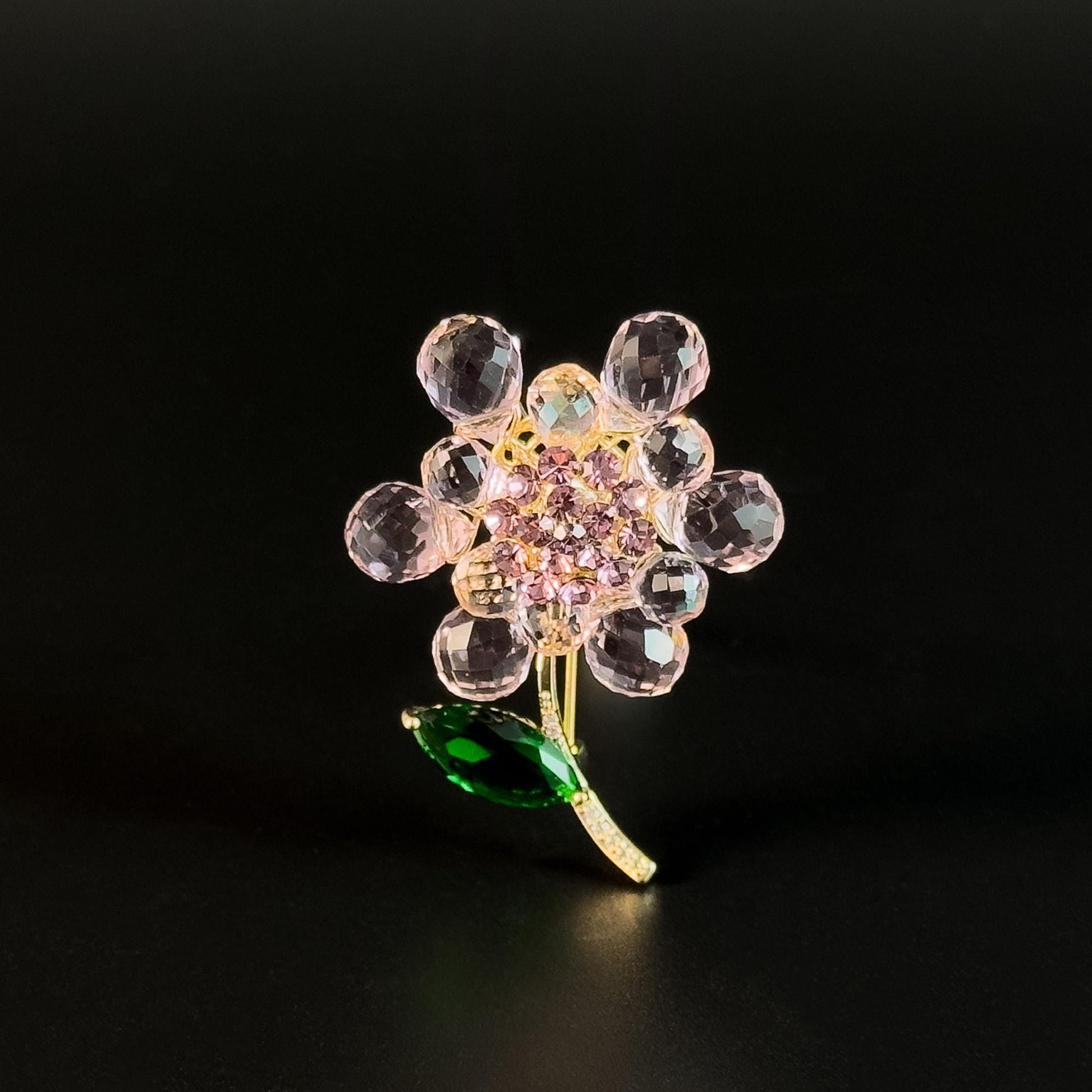 Pink Woven Crystal Flower Brooch