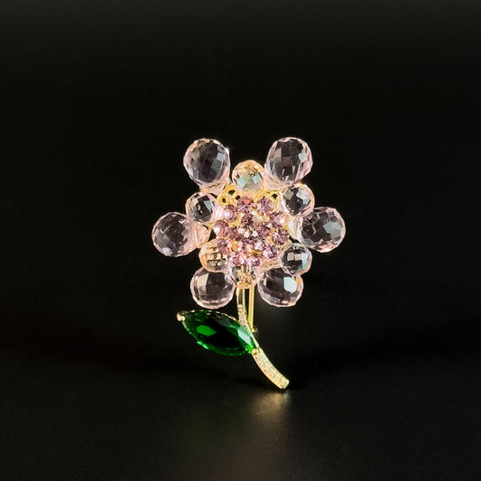 Pink Woven Crystal Flower Brooch