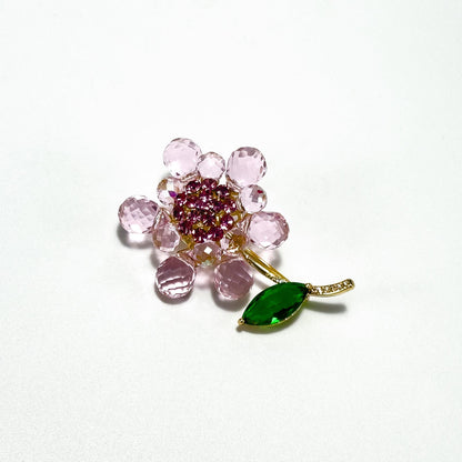 Pink Woven Crystal Flower Brooch