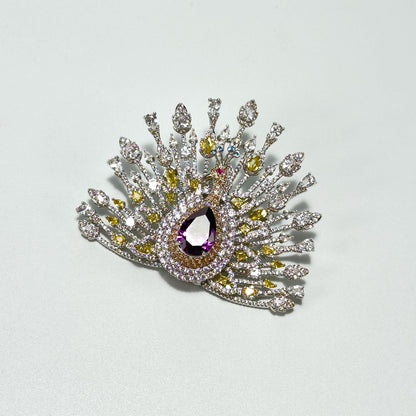 Elegant Peacock Brooch with Its Tail Feathers Spread