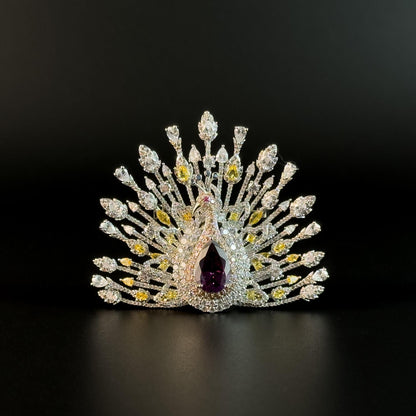 Elegant Peacock Brooch with Its Tail Feathers Spread