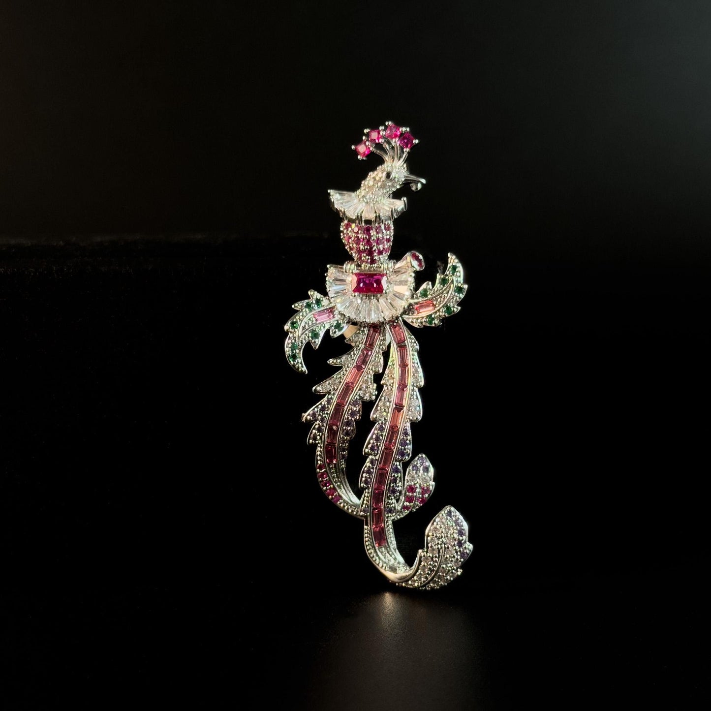 Colorful Long-Tailed Bird Brooch