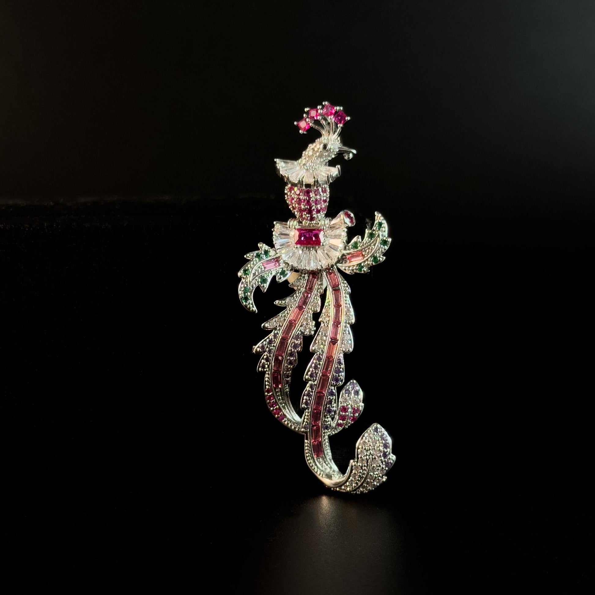 Colorful Long-Tailed Bird Brooch