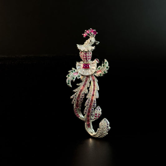 Colorful Long-Tailed Bird Brooch