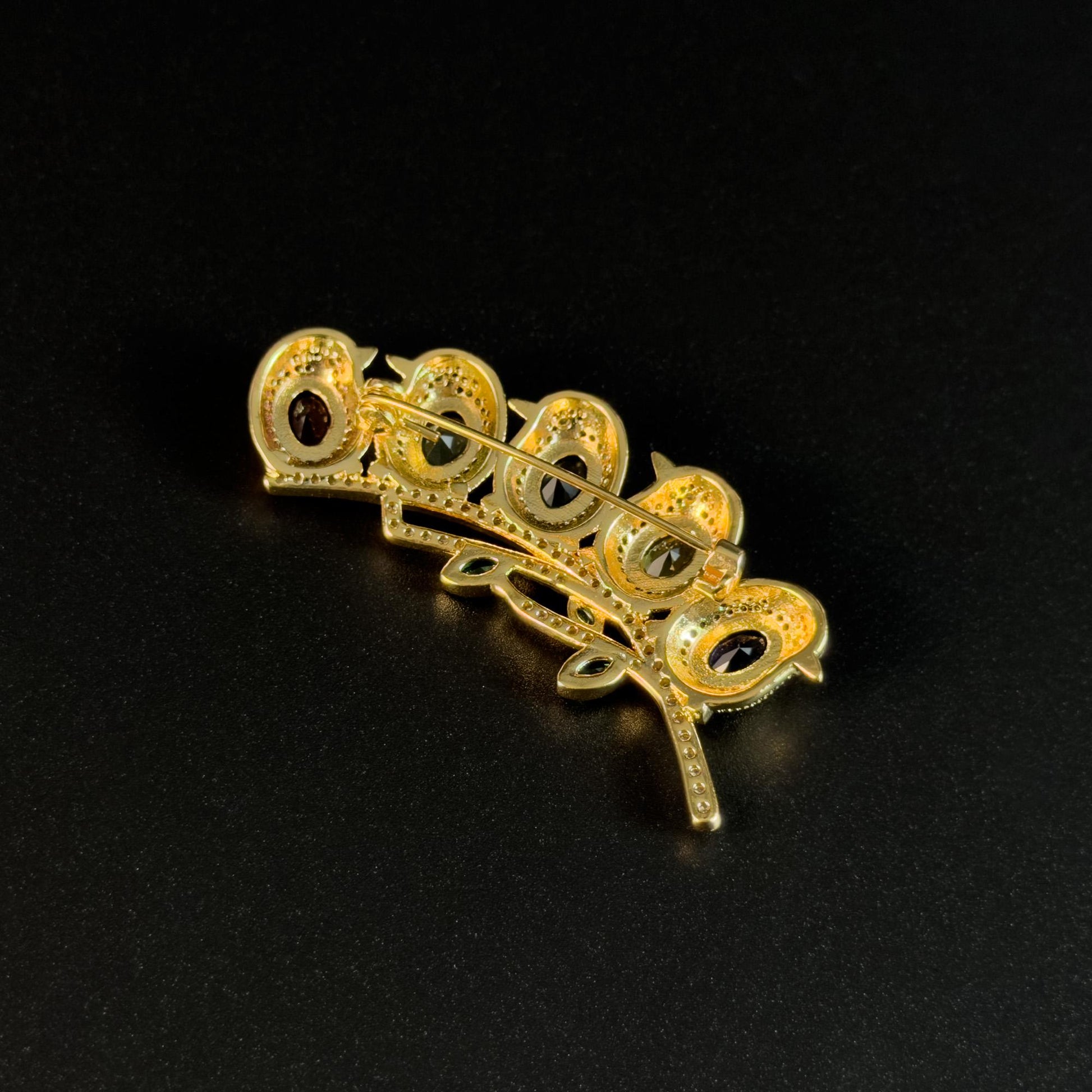 Multicolored Zircon Gold Pea Pod Brooch